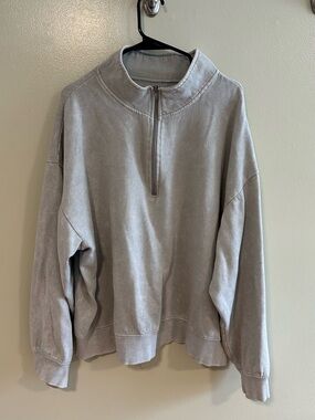 Washed Light Grayish Green Half-Zip Pullover Sweatshirt - Relaxed Fit